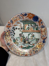 A pair of Chinese verte-Imari 'The Yang family female generals 楊門女將' dishes, Kangxi