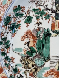A pair of Chinese verte-Imari 'The Yang family female generals 楊門女將' dishes, Kangxi