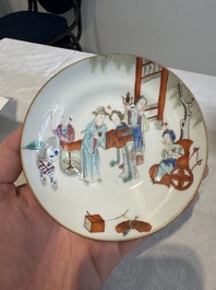 Six fine Chinese famille rose 'Xi Xiang Ji' cups and saucers, Xianfeng mark and of the period