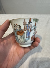 Six fine Chinese famille rose 'Xi Xiang Ji' cups and saucers, Xianfeng mark and of the period