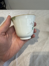 Six fine Chinese famille rose 'Xi Xiang Ji' cups and saucers, Xianfeng mark and of the period
