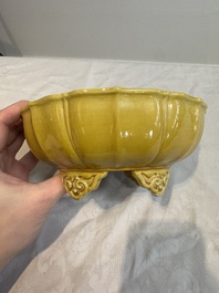A pair of Chinese yellow-glazed jardini&egrave;res, Yongzheng mark, 20th C.
