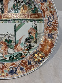 A pair of Chinese verte-Imari 'The Yang family female generals 楊門女將' dishes, Kangxi