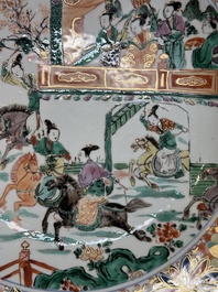 A pair of Chinese verte-Imari 'The Yang family female generals 楊門女將' dishes, Kangxi