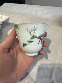 Six fine Chinese famille rose 'Xi Xiang Ji' cups and saucers, Xianfeng mark and of the period
