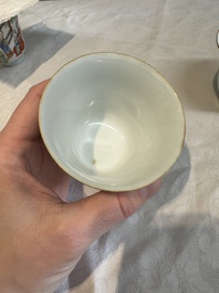 Six fine Chinese famille rose 'Xi Xiang Ji' cups and saucers, Xianfeng mark and of the period