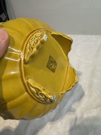 A pair of Chinese yellow-glazed jardini&egrave;res, Yongzheng mark, 20th C.