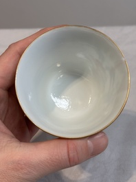 Six fine Chinese famille rose 'Xi Xiang Ji' cups and saucers, Xianfeng mark and of the period