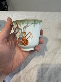 Six fine Chinese famille rose 'Xi Xiang Ji' cups and saucers, Xianfeng mark and of the period