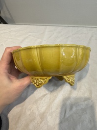A pair of Chinese yellow-glazed jardini&egrave;res, Yongzheng mark, 20th C.