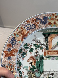 A pair of Chinese verte-Imari 'The Yang family female generals 楊門女將' dishes, Kangxi
