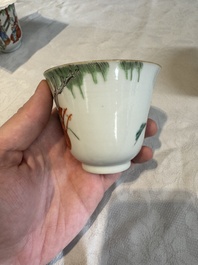 Six fine Chinese famille rose 'Xi Xiang Ji' cups and saucers, Xianfeng mark and of the period