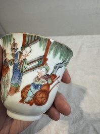 Six fine Chinese famille rose 'Xi Xiang Ji' cups and saucers, Xianfeng mark and of the period