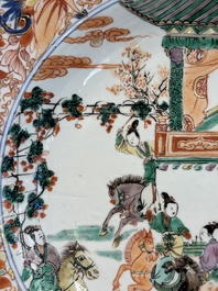 A pair of Chinese verte-Imari 'The Yang family female generals 楊門女將' dishes, Kangxi