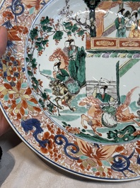 A pair of Chinese verte-Imari 'The Yang family female generals 楊門女將' dishes, Kangxi