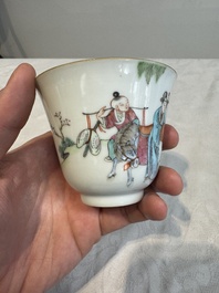Six fine Chinese famille rose 'Xi Xiang Ji' cups and saucers, Xianfeng mark and of the period