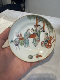 Six fine Chinese famille rose 'Xi Xiang Ji' cups and saucers, Xianfeng mark and of the period
