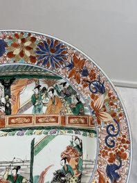 A pair of Chinese verte-Imari 'The Yang family female generals 楊門女將' dishes, Kangxi