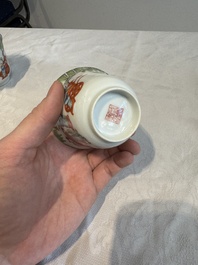 Six fine Chinese famille rose 'Xi Xiang Ji' cups and saucers, Xianfeng mark and of the period