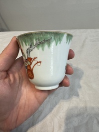 Six fine Chinese famille rose 'Xi Xiang Ji' cups and saucers, Xianfeng mark and of the period