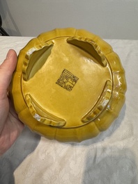 A pair of Chinese yellow-glazed jardini&egrave;res, Yongzheng mark, 20th C.