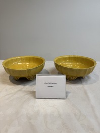 A pair of Chinese yellow-glazed jardini&egrave;res, Yongzheng mark, 20th C.