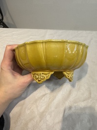 A pair of Chinese yellow-glazed jardini&egrave;res, Yongzheng mark, 20th C.