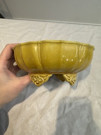 A pair of Chinese yellow-glazed jardini&egrave;res, Yongzheng mark, 20th C.