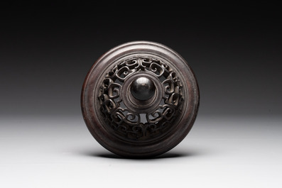 A Chinese famille rose 'riders on horseback' vase and a wooden cover, Yongzheng/Qianlong