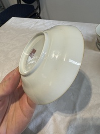 Six fine Chinese famille rose 'Xi Xiang Ji' cups and saucers, Xianfeng mark and of the period