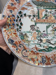 A pair of Chinese verte-Imari 'The Yang family female generals 楊門女將' dishes, Kangxi