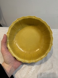 A pair of Chinese yellow-glazed jardini&egrave;res, Yongzheng mark, 20th C.