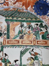 A pair of Chinese verte-Imari 'The Yang family female generals 楊門女將' dishes, Kangxi
