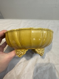 A pair of Chinese yellow-glazed jardini&egrave;res, Yongzheng mark, 20th C.