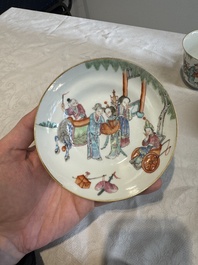 Six fine Chinese famille rose 'Xi Xiang Ji' cups and saucers, Xianfeng mark and of the period