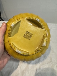 A pair of Chinese yellow-glazed jardini&egrave;res, Yongzheng mark, 20th C.