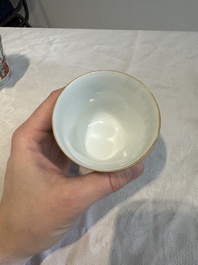 Six fine Chinese famille rose 'Xi Xiang Ji' cups and saucers, Xianfeng mark and of the period