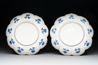 Six Chinese blue and white 'lotus' plates, Kangxi
