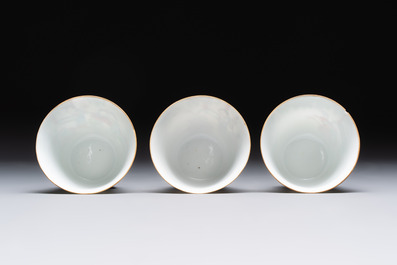 Six fine Chinese famille rose 'Xi Xiang Ji' cups and saucers, Xianfeng mark and of the period