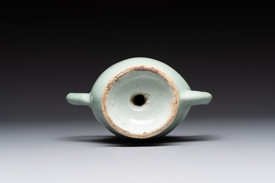 A Chinese copper-red and blue celadon-ground peach-shaped 'cadogan' ewer, Qianlong/Jiaqing