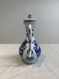 A Chinese blue and white ewer and cover, Kangxi