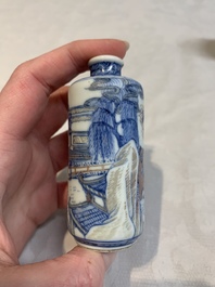 Two Chinese blue, white and copper-red snuff bottles, Yongzheng marks, 19th C.