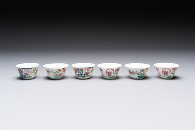 12 Chinese famille rose 'rooster' cups, Yongzheng/Qianlong