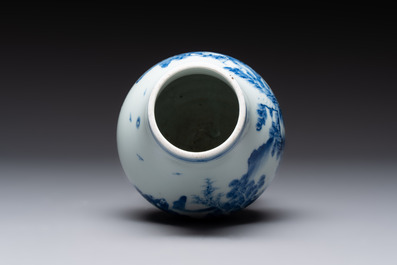 A Chinese blue and white 'mountainous landscape' vase, Yongzheng mark and of the period