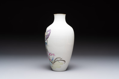 A Chinese famille rose 'Magu' eggshell vase, Hongxian mark, 20th C.