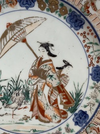 A Japanese Imari 'Parasol Ladies' dish after Cornelis Pronk, Edo, 18th C.