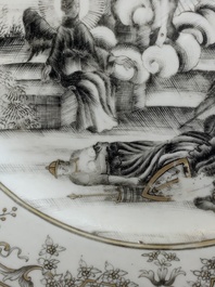 A Chinese gilt-decorated grisaille 'Resurrection' plate, Qianlong