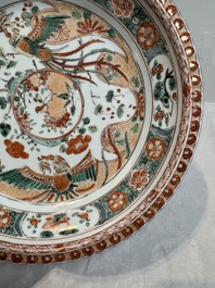 A pair of Chinese famille verte 'phoenixes' plates, Kangxi