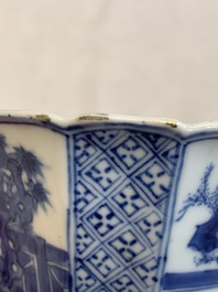 A Chinese blue and white square bowl with ladies in a garden, Kangxi mark and of the period