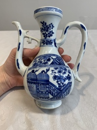 A Chinese blue and white ewer and cover, Kangxi